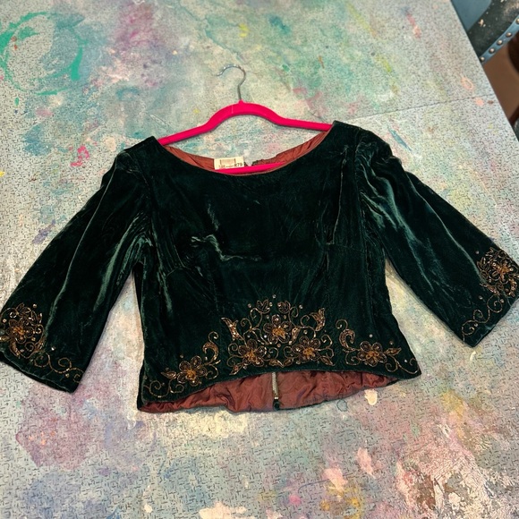 Vintage Emerald Velvet Cropped Top - Picture 1 of 12